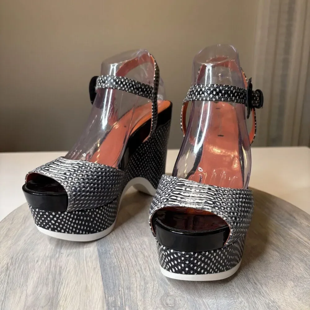 Via Spiga Aubrey Platform Wedge Open Toe Sandal Leather Snakeskin Size 10 M‎